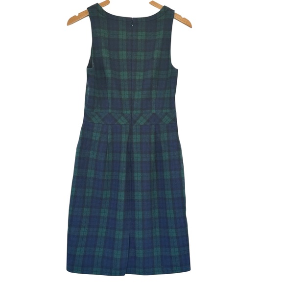 J. CREW Wool Blend Blue Green Tartan Plaid Sleeveless Sheath Dress, size 2 - Picture 4 of 5